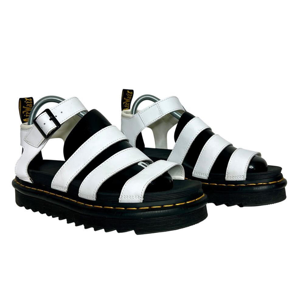 Dr Martens Blaire Platform Sandals Size 9 White Black Strappy Gladiator AirWair